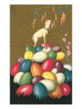 Lamb Bleating on Pile of Easter Eggs Lámina giclée