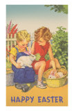 Happy Easter, Children with Rabbits Posters