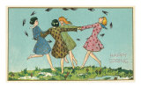 Happy Spring, Girls Playing Ring Around Rosie Posters