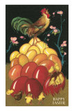 Rooster Atop Gold and Red Eggs Posters