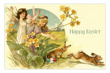 Girl Fairies Rousting Rabbits Posters