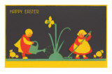 Dutch Children Watering Daffodil Posters
