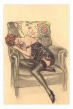 Woman in Black Chemise in Chair - Poster