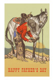 Cowboy Checking Horse's Hoof Posters