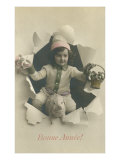 Child with Pig Bursting Through Paper Lámina giclée