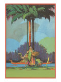 Arab, Camel and Palm Trees Impressão giclée