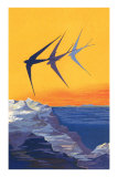 Three Swallows over the Sea Posters