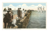 Pier Fishing on Lake Michigan. Chicago, Illinois Photo