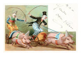 Clowns with Pig-Drawn Chariots Giclée-tryk