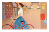 Girl with Bicycle near Eiffel Tower Pósters Girl with Bicycle near Eiffel Tower Pósters