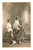 Two Girls with Bicycle and Dog Posters