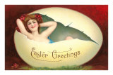 Easter Greetings, Girl in Cracked Egg Photo