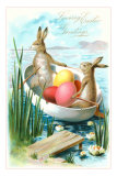 Loving Easter Greetings, Rabbits in Rowboat Posters