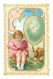 Joyful Easter time, Girl Holding Rabbit's Ear Posters