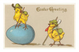 Easter Greetings, Hiking Chicks with Egg Posters