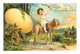Best Easter Wishes, Girl Riding Sheep, Pulling Egg Posters