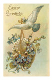 Easter Greeting, Dove Carrying Egg Posters