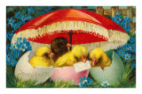 Joyful Easter, Chicks under Umbrella Posters