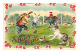 Joyeuses Pâques, animaux jouant au football Posters