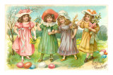 Easter Greetings, Little Girls with Eggs Posters