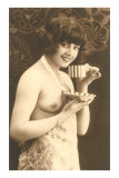 Topless Woman with Cup and Saucer Photo
