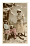 Bonne Année, femme à skis Photographie