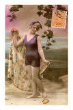 French Woman in Purple Bathing Suit Posters