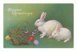 Easter Greetings, Rabbits and Basket Posters