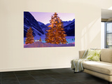Lighted Christmas Trees, Chateau Lake Louise, Lake Louise, Alberta, Canada Wall Mural