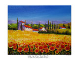 Sunflowers And Colorful Houses Giclée-Druck von Manuela Valenti