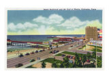Galveston, Texas - Aerial View of Beach Blvd and the Gulf of Mexico, c.1948 Print