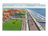 Galveston, Texas - Aerial View of Beach Blvd, Seawall, and the Hotel Galvez, c.1945 Posters