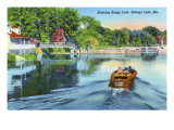 Sebago Lake, Maine - View of a Motorboat Entering Songo Lock, c.1949 Poster