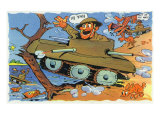 Comical Military Cartoon - Soldiers in Tanks Creating Chaos, c.1942 Photo