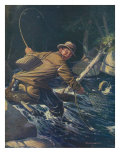 National Sportsman - Fly Fisherman Caught Himself on Tree Attempting to Net His Catch, c.1921 Posters