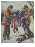 National Sportsman - Two Hunters with their Dogs Take a Fox Out of a Foxtrap, c.1921 Posters