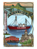 Astoria, Oregon Montage, c.2009 Posters by Lantern Press 