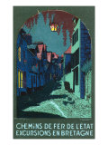 Brittany, France - View of a Cobblestone Street, State Railway Postcard, c.1918 Posters
