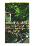 Great Smoky Mts. Nat'l Park, Tn - Hikers Crossing Foot Trail Below Rainbow Falls, c.1937 Poster