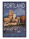 Portland, Oregon - Skyline at Night, c.2009 Posters by Lantern Press 