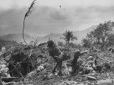 American Marine Hurls Hand Grenade Towards Japanese Position as His Partner Prepares to Do the Same Lámina fotográfica American Marine Hurls Hand Grenade Towards Japanese Position as His Partner Prepares to Do the Same Lámina fotográfica