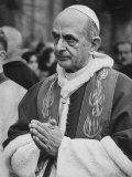 Pope Paul Vi, Officiating at Ash Wednesday Service in Santa Sabina Church Premium fotografisk trykk av Carlo Bavagnoli