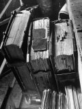 Rare Old, Clasp Bound Books in Library of a French Monastery Lámina fotográfica