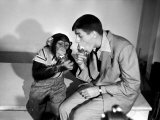 Entertainer Jerry Lewis with a Chimpanzee Lámina fotográfica de primera calidad por Peter Stackpole