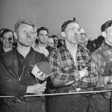 Crowd of Steel Workers Singing 