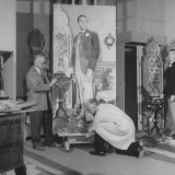 Artists Malvin Albright and Ivan Albright, Working on their Portrait of 