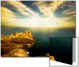 Sunlight Reflecting off Blue Waters off Cliffside Print by Jan Lakey