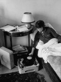 French Authoress Francoise Sagan, Laying in Bed Listening to Music Lámina fotográfica de primera calidad