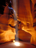 Sun Shining Beam of Light onto Canyon Floor, Slot Canyon, Upper Antelope Canyon, Page, Arizona, USA Prints by Dennis Kirkland