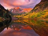 Maroon Bells Reflected on Maroon Lake at Sunrise, White River National Forest, Colorado, USA Art by Adam Jones